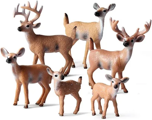 Paquete de 6 figuras de ciervos de animales del bosque, figuras de animales del bosque, suministros de fiesta, Navidad, Buck Doe Fawn para baby