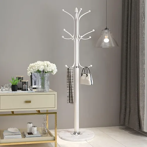 Miniatura 2 de Kertnic Perchero de pie de metal con base de mármol natural, árbol de pasillo independiente con 12 ganchos para colgar bufanda, bolso, chamarra