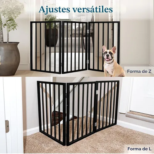 Miniatura 7 de Puerta para mascotas - Valla plegable de 3 paneles para perros de interior para escaleras, pasillos o puertas - Vallas para perros de madera