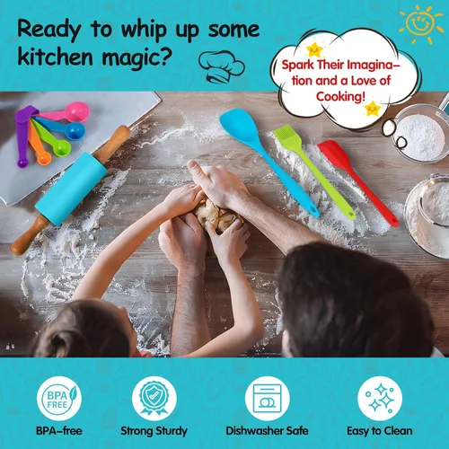 Miniatura 4 de Juego de 44 piezas de cocina y hornear para niños para cocina real, cuchillo seguro para niños y herramientas de cocina con libros de cocina