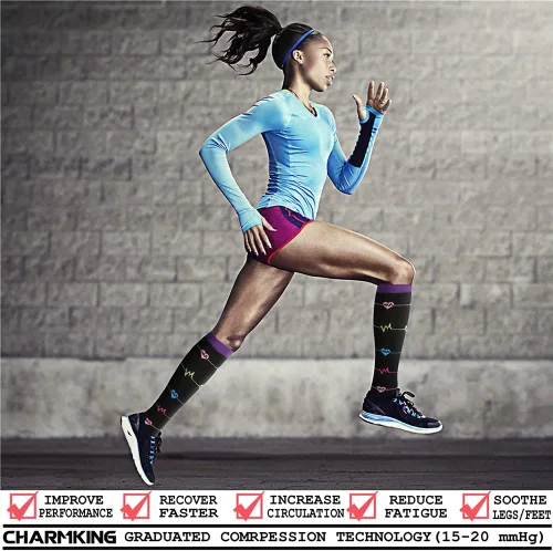 Miniatura 2 de CHARMKING Calcetines de compresión para mujeres y hombres para circulación (8 pares) 15-20 mmHg, mejor soporte para ciclismo atlético
