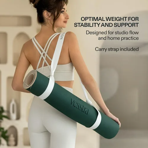 Miniatura 7 de Esterilla de yoga premium – Agarre de poliuretano antideslizante activado por el sudor I Base de goma natural I 0.157 in para yoga, pilates y Verde