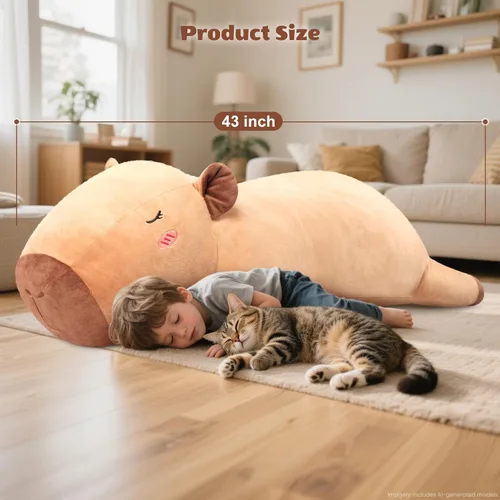 Miniatura 2 de SuzziPals Peluche de Capibara Gigante de 43 pulgadas, Animal de Peluche Gigante Realista para Alivio del Estrés y Compañía, Almohada de Grandes