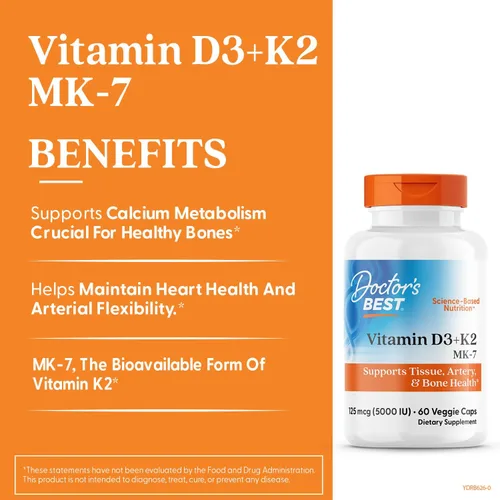 Miniatura 2 de Doctor's Best Suplemento de vitamina D3 y K2 para hombres y mujeres – Vitamina D3 5000 UI + K2 como MK-7, apoyo a la salud ósea, sin gluten, sin