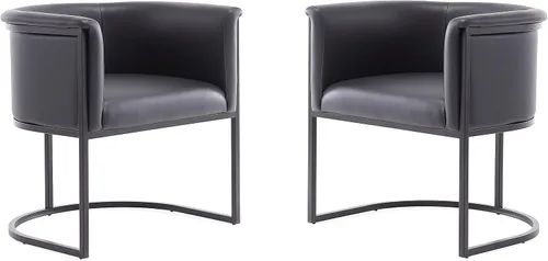 Miniatura 13 de Manhattan Comfort Bali - Silla de comedor de piel sintética, diseño Art Deco moderno con silueta escultórica, marco de metal, cojines acolchados