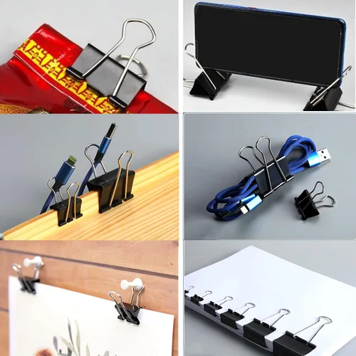 Miniatura 5 de Clips para carpeta, paquete de 300 abrazaderas de papel, varios tamaños (negro), Jumbo, grande, mediano, pequeño, mini y micro, 6 tamaños