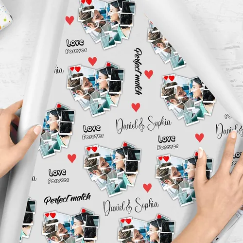 Miniatura 4 de Artsadd Papel de regalo personalizado con texto con imagen para aniversario, día de San Valentín, papel de regalo con foto personalizada con corazón