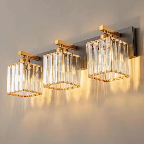 Moderna lámpara de tocador/pared de baño de 3 luces, color negro y dorado, de 20.47 pulgadas, con un diseño minimalista moderno Negro+Oro Recto