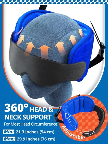 Miniatura 4 de SARISUN Almohadas de viaje para aviones con máscara de ojos para dormir, correa de barbilla, almohada de avión para vuelos largos, viaje por Azul