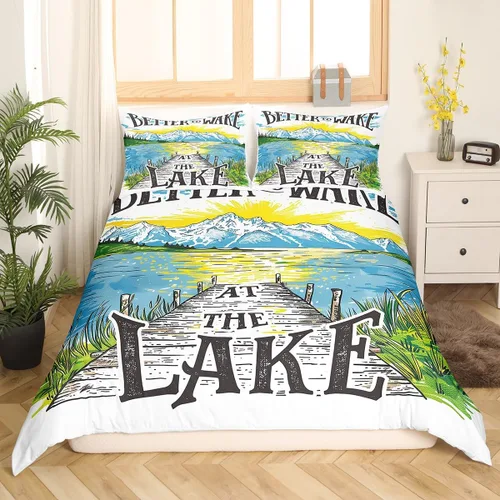 Miniatura 30 de Lake House - Juego de funda de edredón tamaño individual, estilo rústico de granja vieja para niños, adolescentes y adultos, decoración