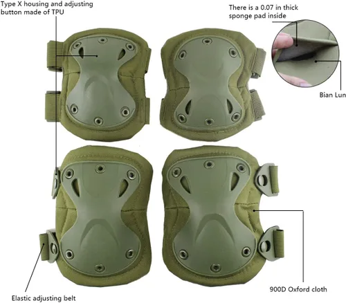 Miniatura 4 de Almohadillas Protectoras Tácticas de Combate para Rodilla y Codo para Juegos de Paintball CS al Aire Libre, Ciclismo, Seguridad, Equipo de Verde