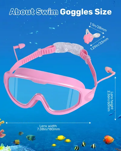 Miniatura 2 de Gafas de natación para adultos, gafas de natación antivaho y UV con clip de nariz y tapones para los oídos, sin fugas Rosado
