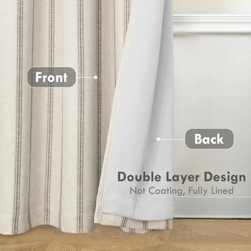 Miniatura 3 de DriftAway - Cortinas de mezcla de lino estilo granja opacas de 96 pulgadas de largo para dormitorio, cortinas de lino con rayas verticales Gris
