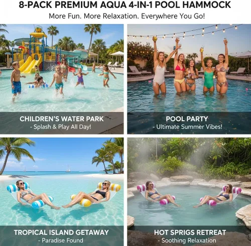Miniatura 3 de 3/5/8 Pack Pool Hammock Upgrated Water Pool Floats, 4-in-1 (Hammock, Saddle, Lounge Chair, Drifter) Multi-Purpose Water Pool Float, Non-Stick PVC