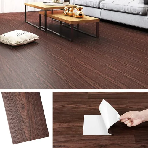 Livelynine Azulejos de vinilo para despegar y pegar, tablones impermeables de madera de cerezo de 6 pulgadas x 3 pies, 4 unidades de azulejos de