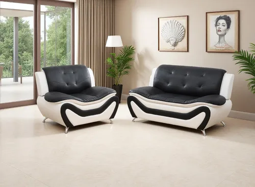 Miniatura 58 de Juego de sofá de cuero (3 piezas, cuero negro B), muebles de sala de estar para apartamento, material de estilo minimalista, fácil montaje B-cuero