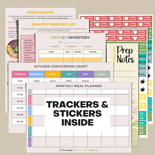 Miniatura 4 de Life & Apples Agenda de comidas con lista de comestibles – Menú semanal sin fecha y cuaderno de preparación de comidas para mujeres y hombres, Oro