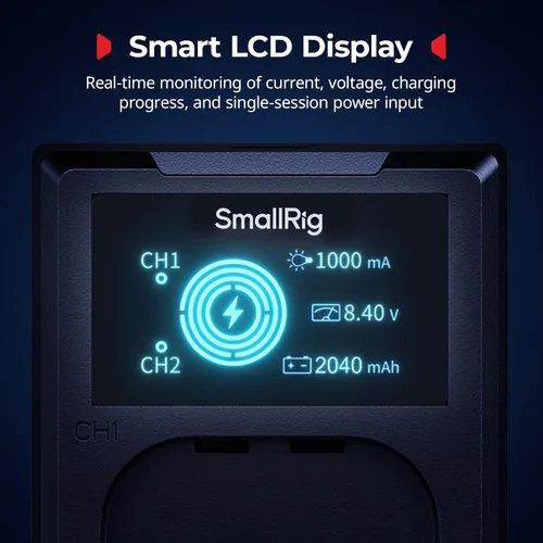 Miniatura 7 de SMALLRIG Juego de cargador de batería para cámara Canon LP-E6P, batería de 2520mAh, carga rápida de doble ranura, pantalla LCD para Canon EOS R6V