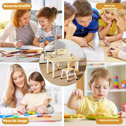 Miniatura 6 de Brelley - Juego de mesa y 2 sillas para niños, escritorio infantil ajustable en altura de 31.5" L x 23.6" W y juego de sillas, escritorio con diseño