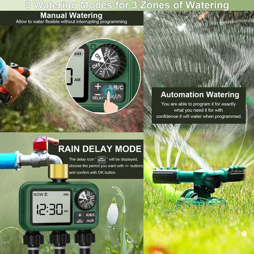 Miniatura 3 de Temporizador de agua para manguera de jardín al aire libre, temporizador de rociador para grifo de jardín con modo de retardo