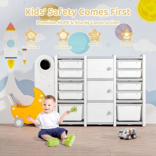Miniatura 7 de duke baby Organizador de almacenamiento de juguetes de 3 capas para niños con 10 contenedores de almacenamiento, 3 gabinetes de juguetes