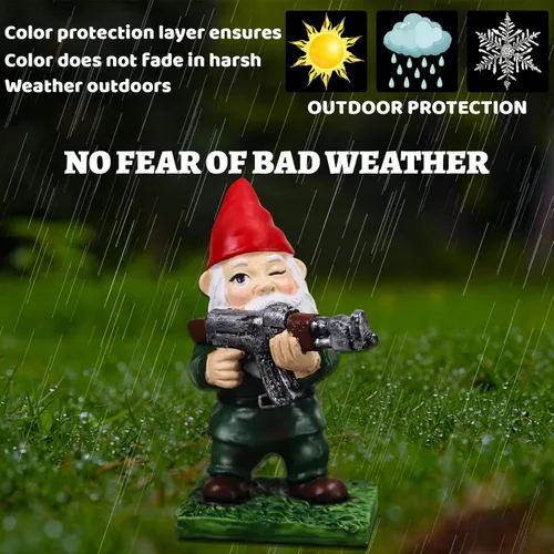 Miniatura 3 de nezababy Gnomos militares de jardín con pistolas, divertidos gnomos del ejército, estatuas para exteriores, escritorio travieso, decoración de patio