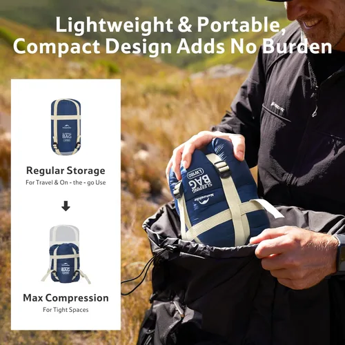 Miniatura 2 de Naturehike Saco de dormir ligero y compacto, sobre de 59 ℉/32 ℉, ultraligero para mochilero, portátil, impermeable, con saco de compresión para frío