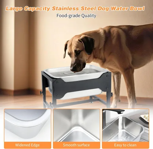 Miniatura 5 de Cuenco elevado de agua grande para perros de 3 galones, 4 cuencos elevados de acero inoxidable de altura ajustable con soporte, cuenco de agua