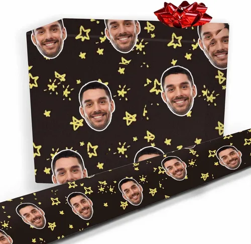 Miniatura 17 de Papel de regalo personalizado, divertido papel de regalo para cara, foto, nombre, Día del Padre, rollo de regalo para papá, hombres, mujeres, niños