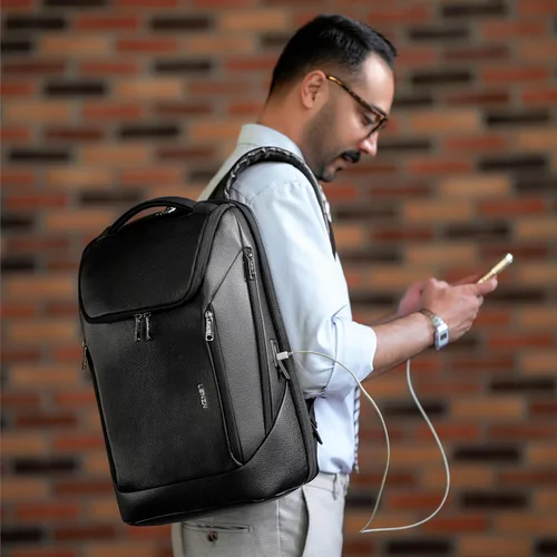 Miniatura 2 de LENZN Mochila de negocios de cuero duradera perfecta para hombres y mujeres, mochila de trabajo para 15.6 pulgadas, bolsa de viaje de alta calidad