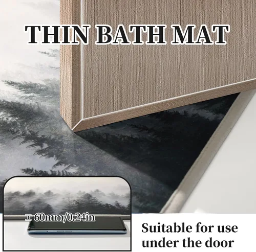 Miniatura 4 de ORTIGIA Misty Forest Alfombra de Baño, Tapete de Baño Negro Delgado de 16x24 pulgadas, Tapete de Puerta, Tapete de Piso, Absorbente, de Secado