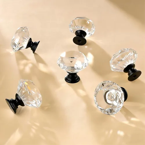 Miniatura 4 de POZEAN Paquete de 6 pomos de cristal para cajones, pomos de gabinete de 1-3/16 pulgadas para tocador con tornillos cortables, manijas de vidrio