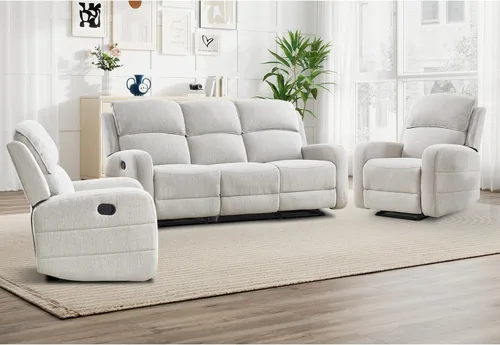 Miniatura 24 de EBELLO Juego de sofá reclinable manual para sala de estar, sofá reclinable de tela suave para sala de reuniones, respaldo y apoyabrazos acolchados