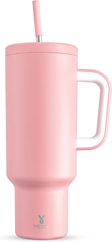 Miniatura 42 de Meoky - Vaso de 30 oz con asa, tapa y pajilla, taza de viaje térmica de acero inoxidable 100% a prueba de fugas, para portavasos, mantiene el frío