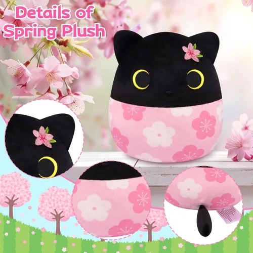 Miniatura 4 de Peluche de gato negro, animal de peluche Sakura con bordado Sakura en la cabeza, regalos de felpa suave para niños y niñas