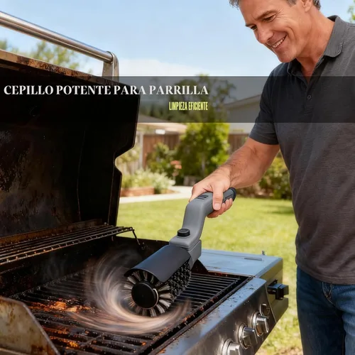 Miniatura 2 de Cepillo eléctrico inalámbrico para parrilla con ángulo ajustable, motor de 3 velocidades y cabezal de acero inoxidable - Recargable, tiempo de Gris