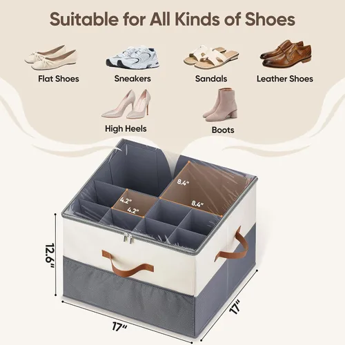Miniatura 2 de Organizador de zapatos para armario, 1 paquete contenedor de almacenamiento de zapatos con divisores ajustables, organizador de almacenamiento