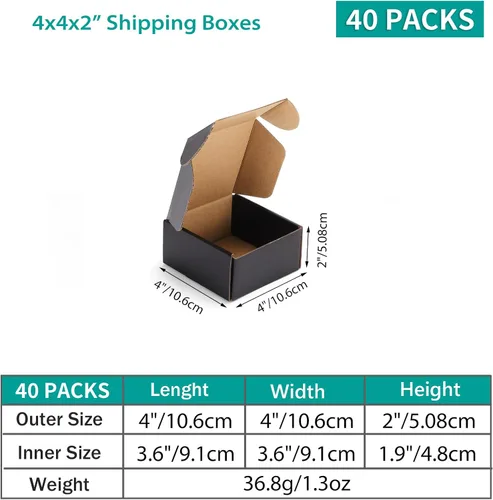 Miniatura 2 de Hoikwo Paquete de 40 cajas de envío de 4 x 4 x 2 para pequeñas empresas, cajas de cartón de embalaje negras, caja de embalaje de correo móvil