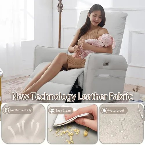 Miniatura 6 de Silla reclinable giratoria eléctrica para guardería, silla mecedora giratoria tapizada de 270° con puertos USB, reclinables pequeños para espacios
