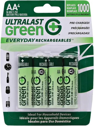 Ultralast ULGED4AA - Baterías recargables listas para usar, color verde AA (4 unidades)