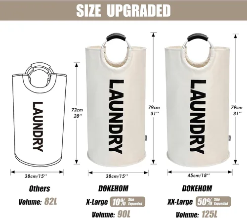 Miniatura 3 de DOKEHOM - Canasta de lavandería extragrande de 125 litros, bolsa de lavandería plegable, canasta de ropa alta y autónoma, contenedor de lavado Beige