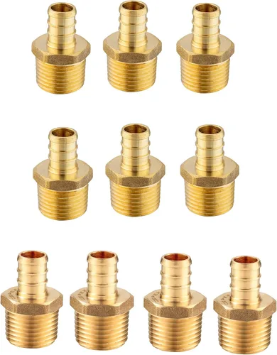 Paquete de 10 adaptadores NPT macho EFIELD Pex de 1/2 pulgada x 1/2 pulgadas, accesorios de engarce de latón (1/2 x 1/2 pulgadas), (PEX1807017)