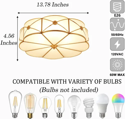 Miniatura 9 de Lámpara de techo empotrada de latón, lámpara de techo LED con 3 luces en forma de flor, pantalla de vidrio esmerilado, luz moderna cerca de techo