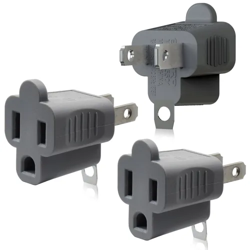 Miniatura 14 de ELEGRP Adaptador de 2 a 3 puntas, paquete de 2, gris - Adaptador de enchufe de conexión a tierra polarizado, certificación ETL