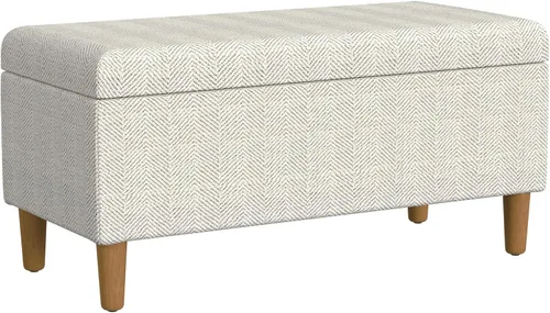 Miniatura 20 de HomePop Decoración del hogar Banco de almacenamiento con botones Banco otomano con almacenamiento para sala de estar y dormitorio, cuero Piel