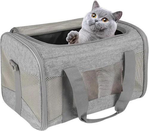 Miniatura 13 de Estuche de transporte para gatos, aprobado por aerolíneas, portátil y transpirable, transportador de viaje para mascotas, almohadilla de forro polar