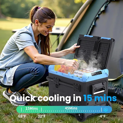 Miniatura 2 de Refrigerador Congelador para Automóvil de Doble Zona de 45L, -4℉~68℉, Enfriador con Compresor de 48Qt con Puerta Reversible, Manija de Metal, Ranura