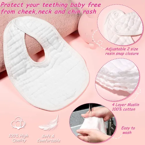 Miniatura 3 de Tatuo 10 baberos de muselina blanca para bebé, bandana ajustable para recién nacido, niño y niña, de algodón, suave, absorbente, para babear