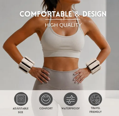 Miniatura 3 de Pesas de tobillo y muñecas Adujstable para mujeres y hombres Juego de 2 (1.1 libras cada una) Talla única Perfecto para caminar, correr, CREMA