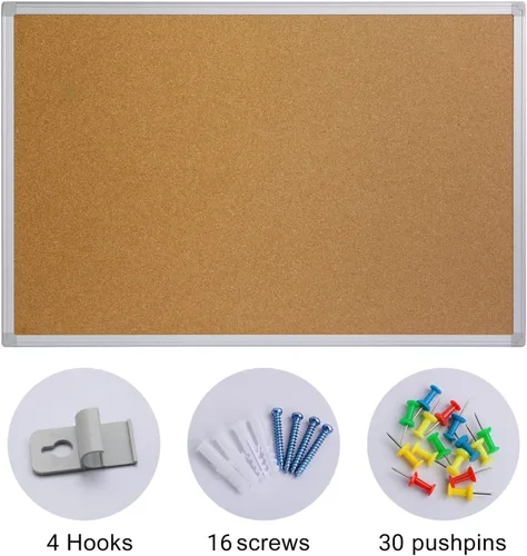 Miniatura 8 de Paquete de 2 tableros de anuncios de corcho de 20 x 30 pulgadas, tablero de corcho con marco de aluminio plateado, tablero de oficina para corcho